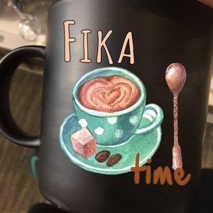 Fika Time Painted A Cup Of Hot Coffee Sugar Cube Coffee Beans Black Mug Fika Time Painted A Cup Of Hot Coffee Sugar Cube Coffee Beans Black Mug
