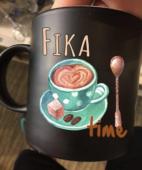 Fika Time Painted A Cup Of Hot Coffee Sugar Cube Coffee Beans Black Mug Fika Time Painted A Cup Of Hot Coffee Sugar Cube Coffee Beans Black Mug