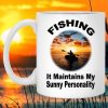 Fishing It Maintains My Sunny Personality Man On Boat Sunset White Mug