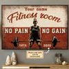 Fitness Room No Pain No Gain Name And Date Customized Personalized Canvas Poster