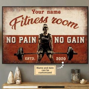Fitness Room No Pain No Gain Name And Date Customized Personalized Canvas Poster