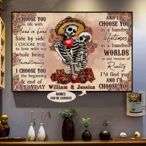 Flowers Mexican Skeleton Love Name Customized Personalized Canvas Poster
