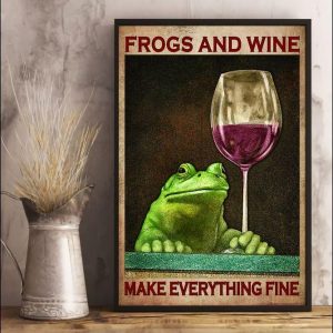Frogs And Wine Make Everything Fine Canvas Poster