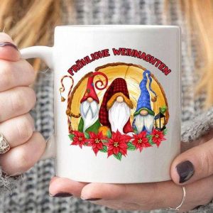 Frohliche Weihnachten Gnomies Flowers Christmas White Mug Frohliche Weihnachten Gnomies Flowers Christmas White Mug