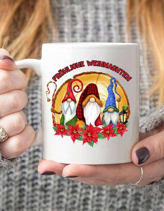 Frohliche Weihnachten Gnomies Flowers Christmas White Mug Frohliche Weihnachten Gnomies Flowers Christmas White Mug