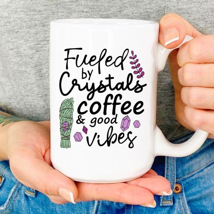 Fueled By Crystals Coffee & Good Vibes Purple Leaves Diamonds White Mug Fueled By Crystals Coffee & Good Vibes Purple Leaves Diamonds White Mug