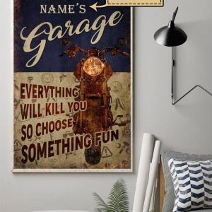 Garage Biker Choose Something Fun Name Customized Personalized Canvas Poster