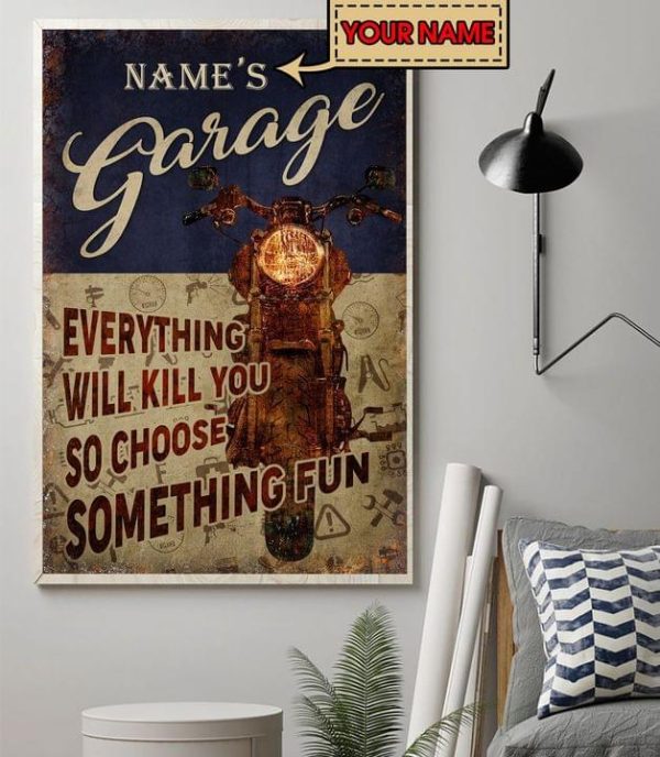 Garage Biker Choose Something Fun Name Customized Personalized Canvas Poster
