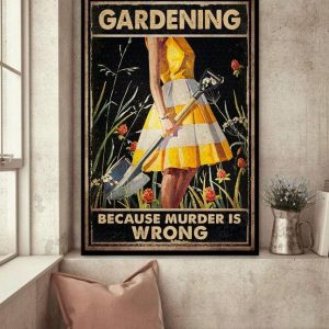 Gardening Because Murder Is Wrong Yellow Dress Girl Holding Shovel Canvas Poster