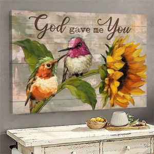God Gave Me You Painting Birds Sunflower Canvas Poster