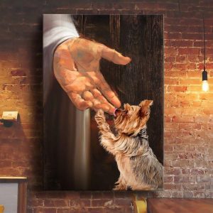 God Hand And Yorshire Terrier Dog Canvas Poster