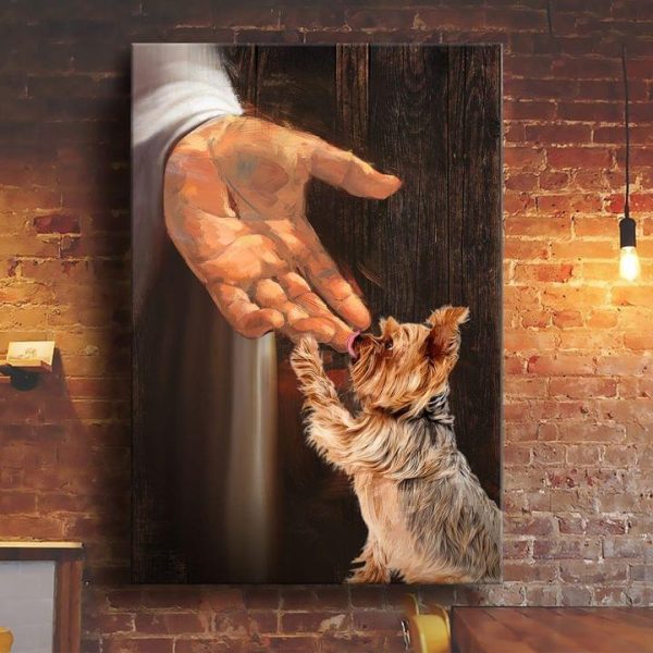 God Hand And Yorshire Terrier Dog Canvas Poster