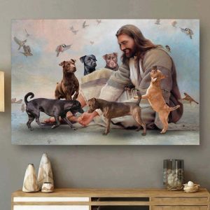 God Jesus Feeding Broholmer Dogs Canvas Poster