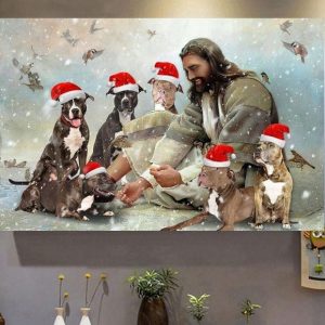God Jesus Feeding Dogs Christmas Snow Canvas Poster