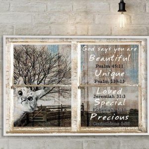 God Says You Are Beautiful Unique Special Precious Cat Landscape Animals Canvas Poster