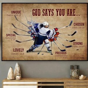 God Says You Are Chosen Strong Precious Lovely Special Unique Hockey Player Canvas Poster