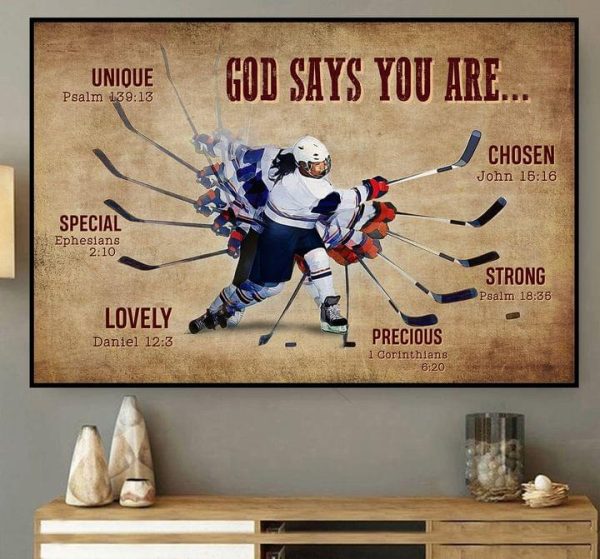 God Says You Are Chosen Strong Precious Lovely Special Unique Hockey Player Canvas Poster