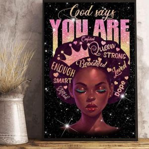 God Says You Are Confident Strong Beautiful Loved Smart Black Queen Canvas Poster