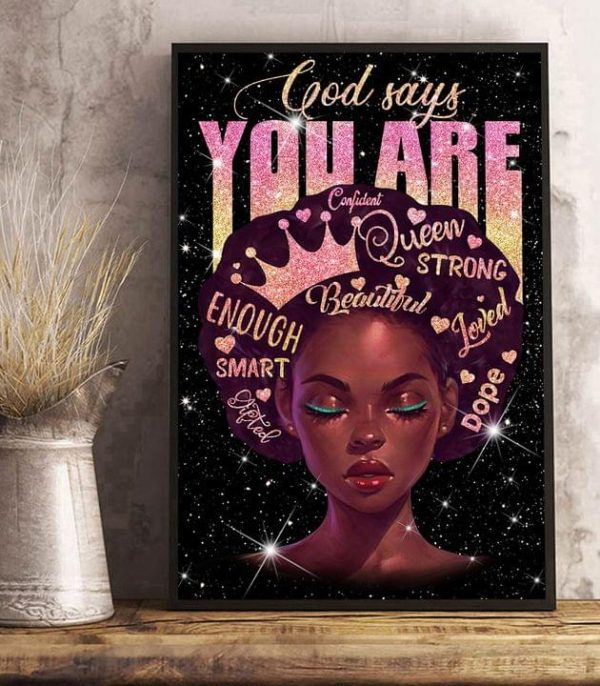 God Says You Are Confident Strong Beautiful Loved Smart Black Queen Canvas Poster