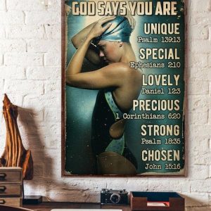 God Says You Are Unique Special Lovely Precious Strong Chosen Swimming Girl Canvas Poster