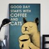 Good Day Starts With Coffee And Cats Lovely Cat Drinking Coffee Canvas Poster