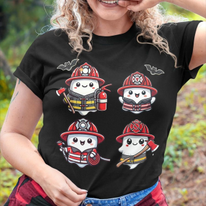 Halloween Cute Ghost Firefighter Team T-Shirt