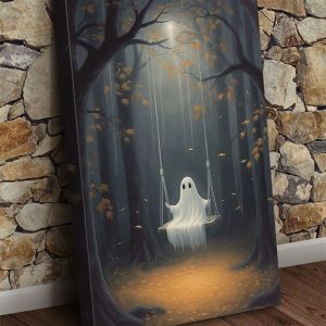 Halloween Lonely Ghost Chilling In The Forest Canvas Poster