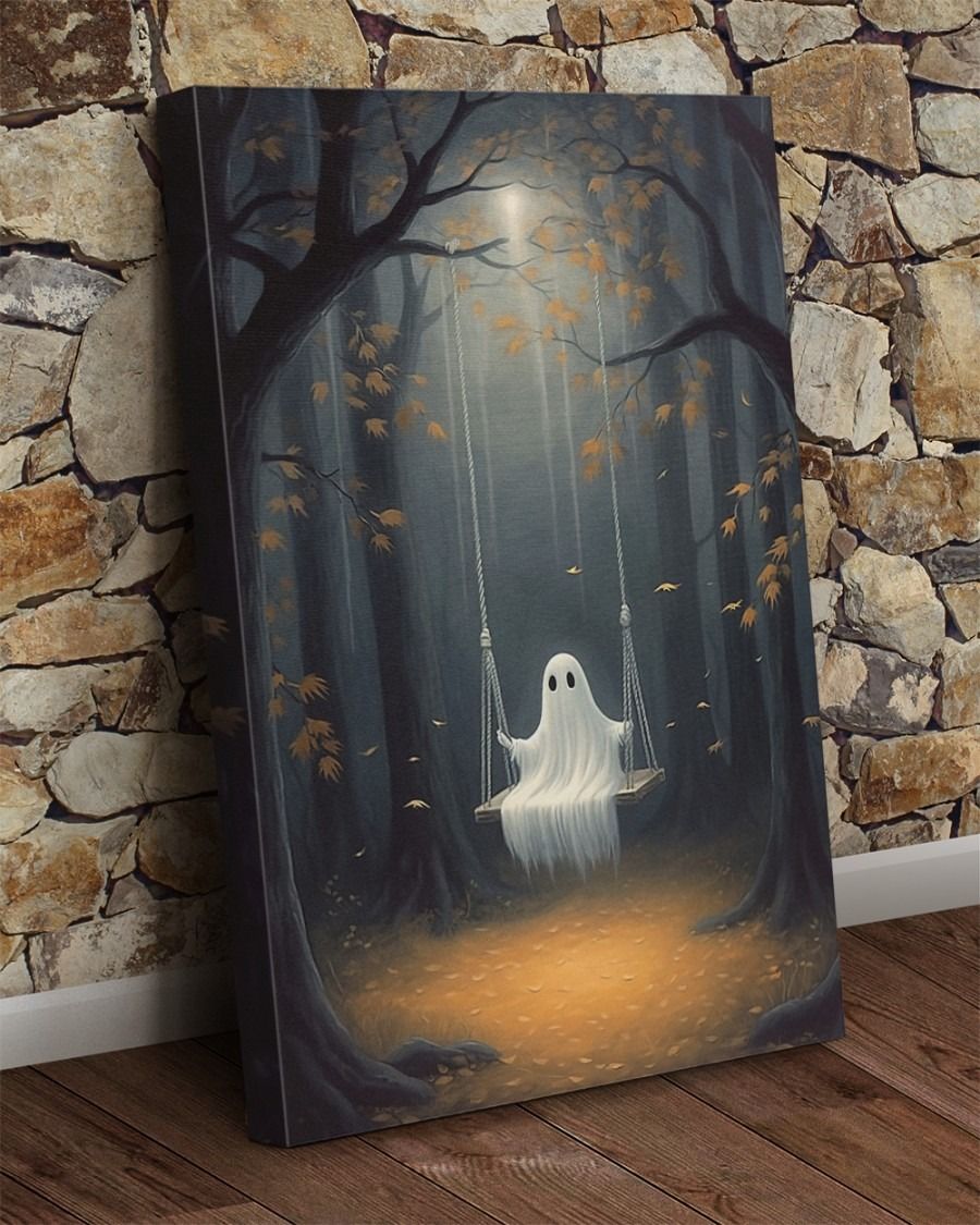 Halloween Lonely Ghost Chilling In The Forest Canvas Poster Halloween Lonely Ghost Chilling In The Forest Canvas Poster