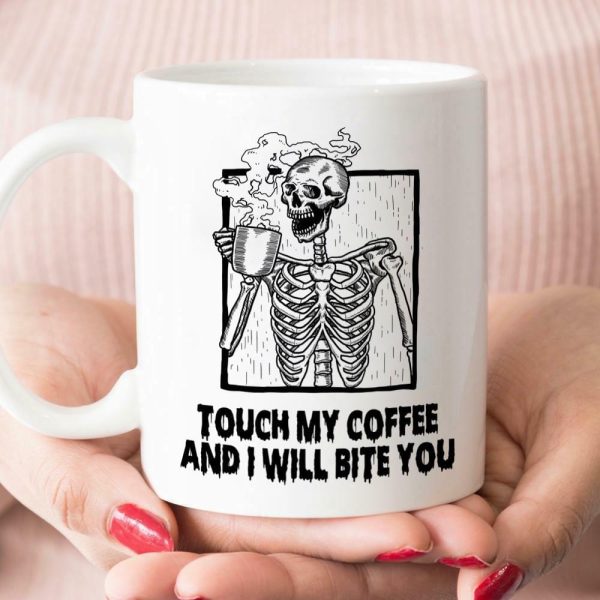 Halloween Skeleton Touch My Coffee And I Will Bite You Simple White Mug