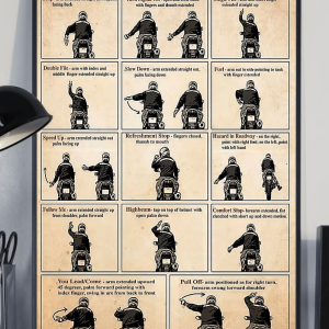 Hand Signals for Group Riding, Biker Hand Signals Canvas Poster
