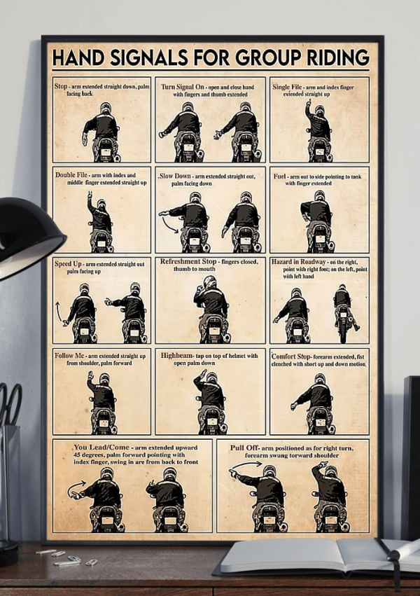Hand Signals for Group Riding, Biker Hand Signals Canvas Poster