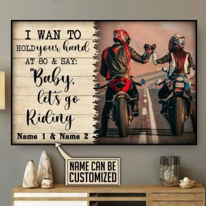 Hold Hand Say Baby And Go Riding Biker Couple Name Customized Personalized Canvas Poster