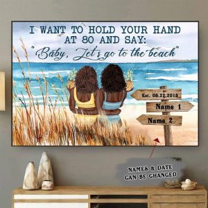 Hold Your Hand Say Baby And Go To The Beach LBGT Name And Date Customized Personalized Canvas Poster