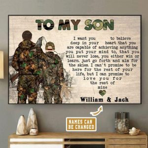 Hunting Hunter Dad And Son Family Love Name Customized Personalized Canvas Poster