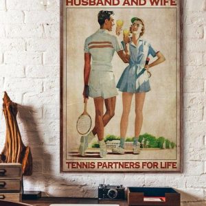 Husband And Wife Tennis Partners For Life Man And Woman Drinking &amp Playing Tennis Love Family Canvas Poster
