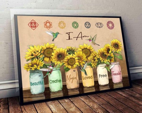 I Am Beautiful Creative Magical Loved Free Transcendent Sunflowers Birds Canvas Poster