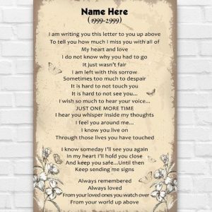 I Am Writing You This Letter To You Up Above To Tell You How Much I Miss You Poetry Art Customized Personalized Canvas Poster