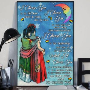 I Choose You To Do Life With Hand In Hand Side By Side Ladies Hugging Autism Hearts Moon Canvas Poster