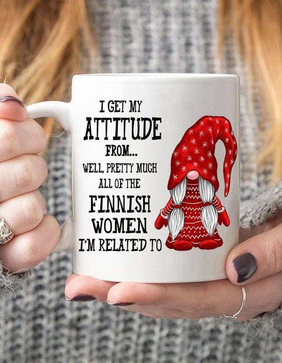 I Get My Attitude From Well Pretty Much All Of The Finnish Women I'm Related To Red Gnomie Finland White Mug I Get My Attitude From Well Pretty Much All Of The Finnish Women I'm Related To Red Gnomie Finland White Mug