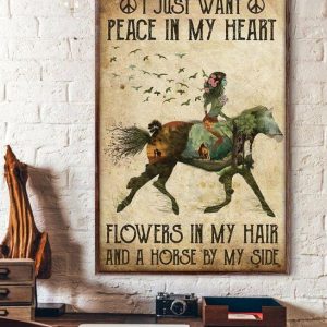 I Just Want Peace In My Heart Flowers In My Hair And A Horse By My Side Landscape Girl Riding Horse Birds Canvas Poster