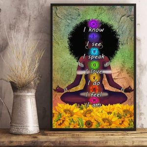I Know See Speak Love Do Feel Aim Black Queen Doing Yoga Sunflowers Canvas Poster
