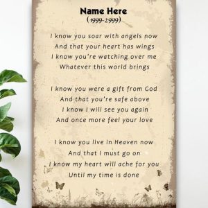 I Know You Soar With Angels Now And That Your Heart Has Wings Poetry Customized Personalized Canvas Poster