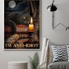 I’m Not Anti-Social I’m Anti-Idiot Black Cat Lying On Books Candle Moon Canvas Poster