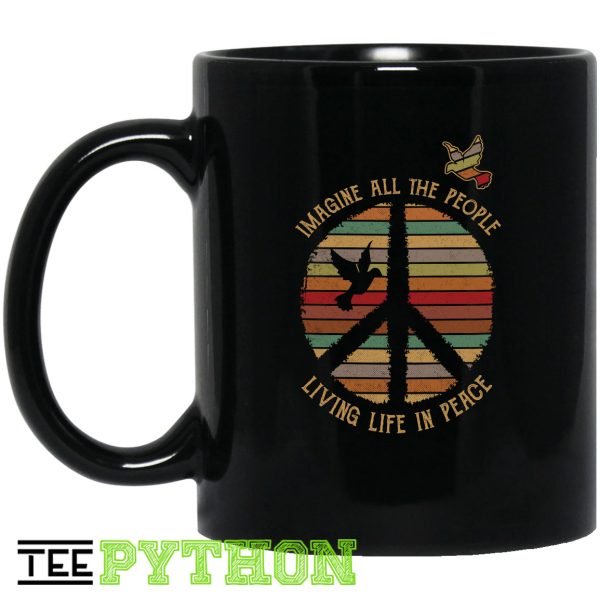 Imagine All The People Living Life In Peace Vintage Hippie Simple Black Mug