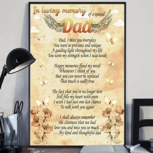 In Loving Memory Of A Special Dad Angel Wings Butterflies Flowers Canvas Poster