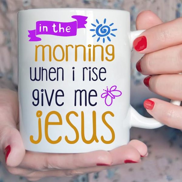 In The Morning When I Rise Give Me Jesus Blue Cartoon Sun Purple Butterfly White Mug