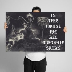 In This House We All Worship Satan Stars Flag Satan Skeletons Canvas Poster