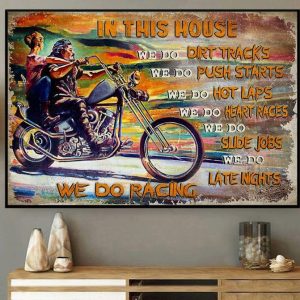 In This House We Do Racing Couple Riding Motorcycle Bikers Family Canvas Poster