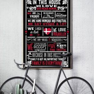 In This House We Love Denmark Quote Flag Of Denmark Pattern Canvas Poster