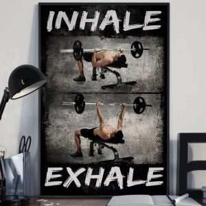 Inhale Exhale Man Bench Press Fitness Gym Canvas Poster